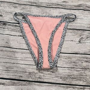 Tularosa High Waisted Pink String Bikini Bottom with Black and White Edge Size S